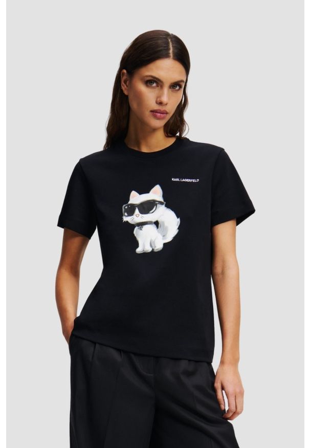Karl Lagerfeld - KARL LAGERFELD Czarny t-shirt damski Ikon Aquarelle K. Kolor: czarny
