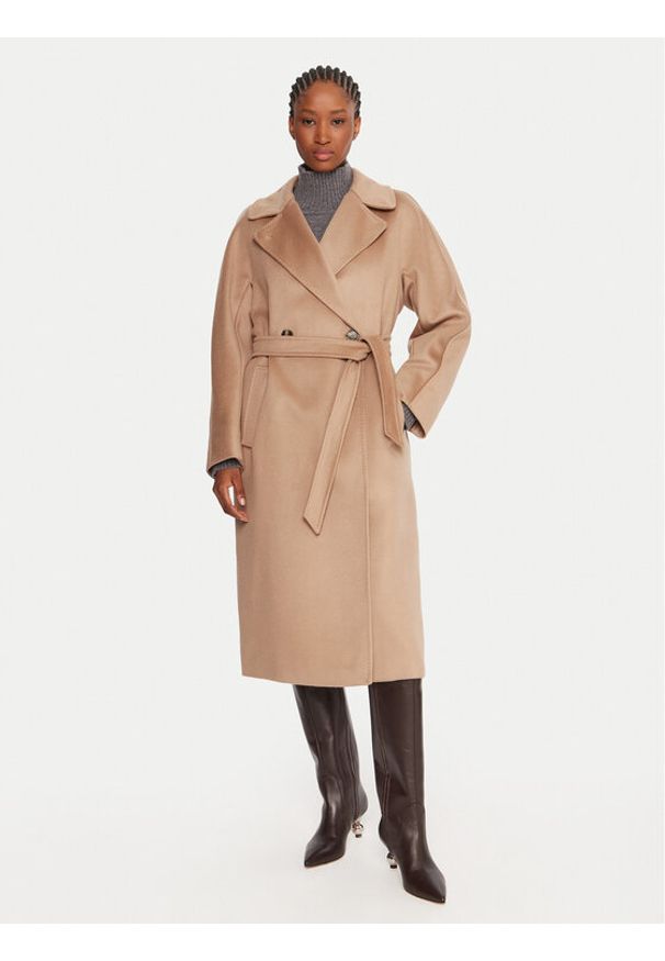 Weekend Max Mara Płaszcz wełniany Resina 2525016102 Beżowy Regular Fit. Kolor: beżowy. Materiał: wełna