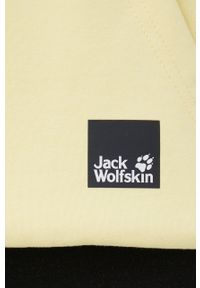 Jack Wolfskin bluza bawełniana damska kolor żółty z kapturem z aplikacją. Typ kołnierza: kaptur. Kolor: żółty. Materiał: bawełna. Wzór: aplikacja