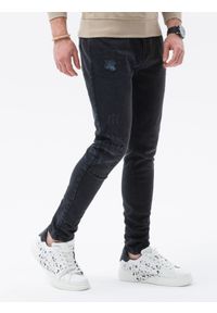 Ombre Clothing - Spodnie męskie jeansowe SKINNY FIT - czarne P1060 - XXL. Kolor: czarny. Materiał: jeans #7