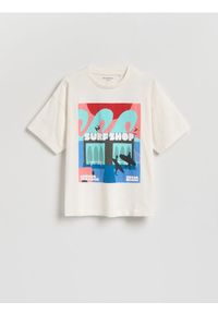 Reserved - Bawełniany t-shirt - złamana biel. Materiał: bawełna #1