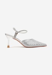 Renee - Srebrne Sandały Slingback na Szpilce ze Szpiczastym Noskiem z Cyrkoniami Dimena. Okazja: na co dzień. Nosek buta: szpiczasty. Kolor: srebrny. Materiał: jeans. Obcas: na szpilce. Styl: wizytowy, casual #4