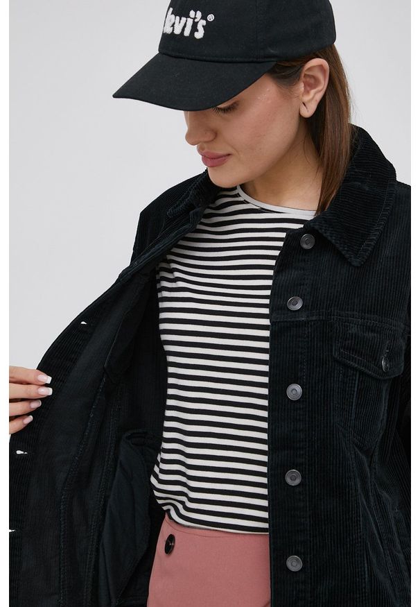only - Only kurtka sztruksowa kolor czarny przejściowa oversize. Kolor: czarny. Materiał: sztruks