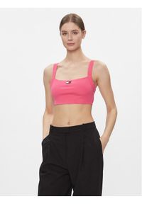 Tommy Jeans Top Badge DW0DW17395 Różowy Slim Fit. Kolor: różowy. Materiał: bawełna