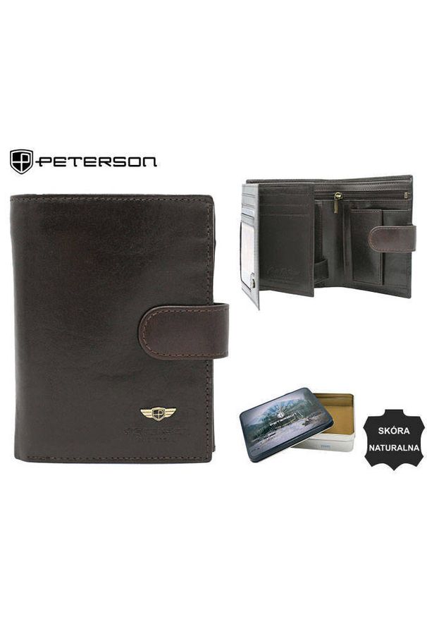 Peterson - Portfel męski PETERSON PTN 22308L-VT c. brązowy. Kolor: brązowy. Materiał: skóra
