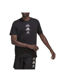 Adidas - Koszulka adidas Designed To Move Logo HM4797 - czarna. Kolor: czarny. Materiał: materiał, dresówka, poliester, elastan. Długość rękawa: krótki rękaw. Długość: krótkie. Sport: fitness