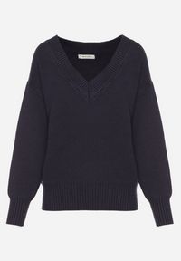 Born2be - Granatowy Sweter z Kaszmirem z Dekoltem w Serek Plenae. Okazja: na co dzień. Typ kołnierza: dekolt w serek. Kolor: niebieski. Materiał: kaszmir. Styl: klasyczny, casual, elegancki #3