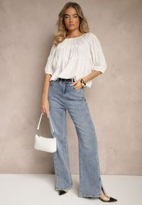 Renee - Biała Bluzka z Wiskozą o Fasonie Oversize z Gumkami w Ramionach Alirona. Okazja: na spacer. Kolor: biały. Materiał: wiskoza. Styl: klasyczny, elegancki