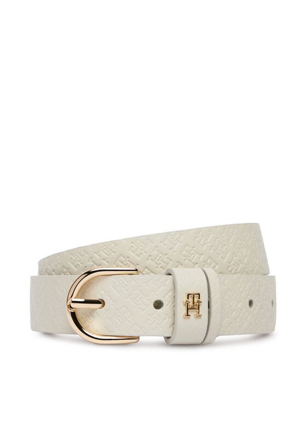 TOMMY HILFIGER - Tommy Hilfiger Pasek Damski Ess Effortless 2.5 Go Mono AW0AW18856 Biały. Kolor: biały. Materiał: skóra