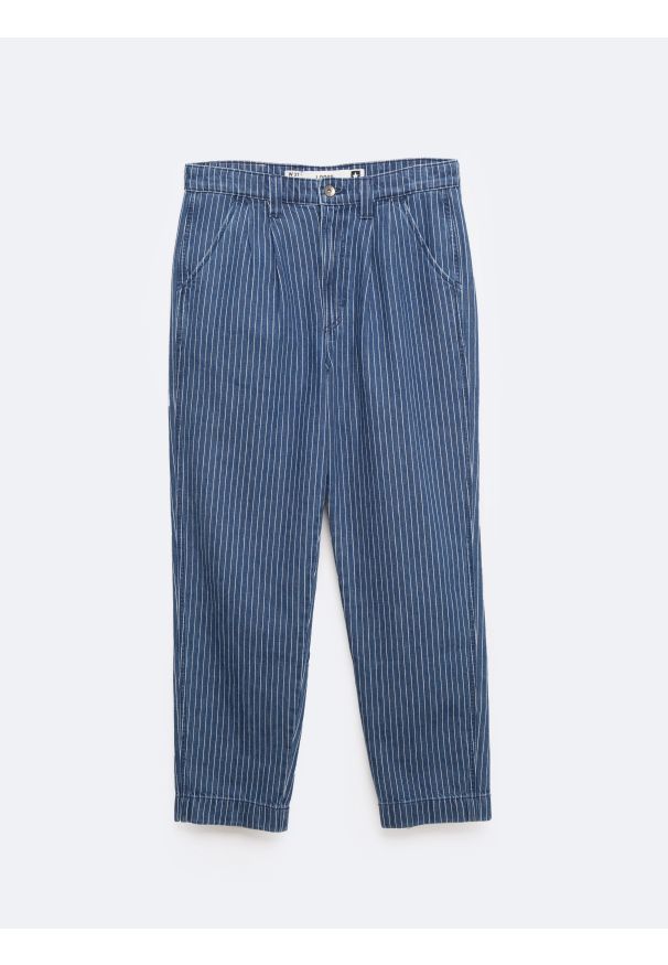 Big-Star - Jeansy męskie loose w prążek granatowe Temir 540. Okazja: na co dzień. Stan: podwyższony. Kolor: niebieski. Wzór: prążki. Styl: elegancki, casual, klasyczny