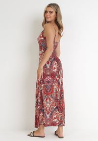 Born2be - Czerwona Sukienka Maxi na Cienkich Ramiączkach z Cienkimi Gumkami na Plecach Ophintha. Kolor: czerwony. Materiał: tkanina. Długość rękawa: na ramiączkach. Długość: maxi