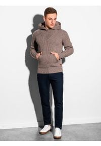 Ombre Clothing - Sweter męski E181 - brązowy - S. Kolor: brązowy. Materiał: akryl #3