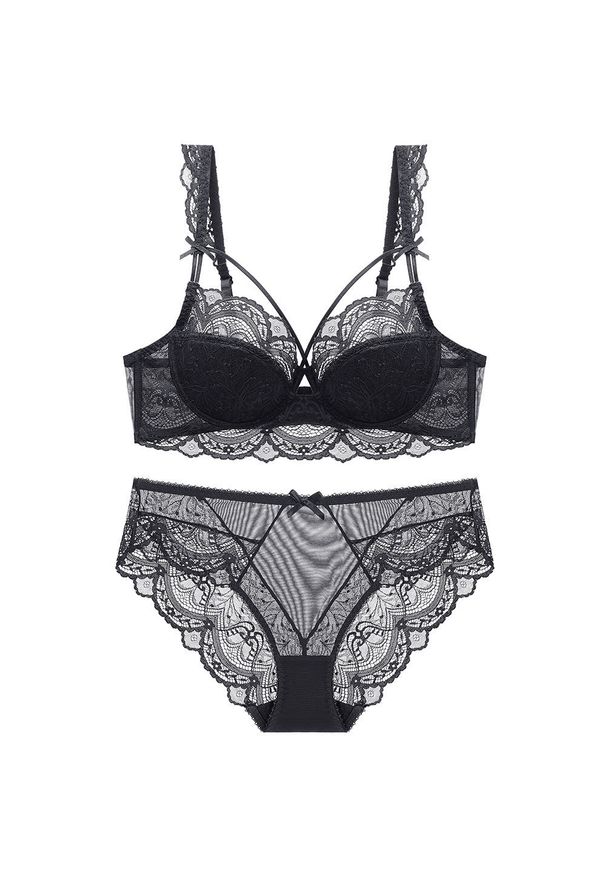 Intica - Zestaw bielizny koronkowej z figami regulowanymi Birga. Kolor: czarny. Materiał: koronka. Wzór: koronka