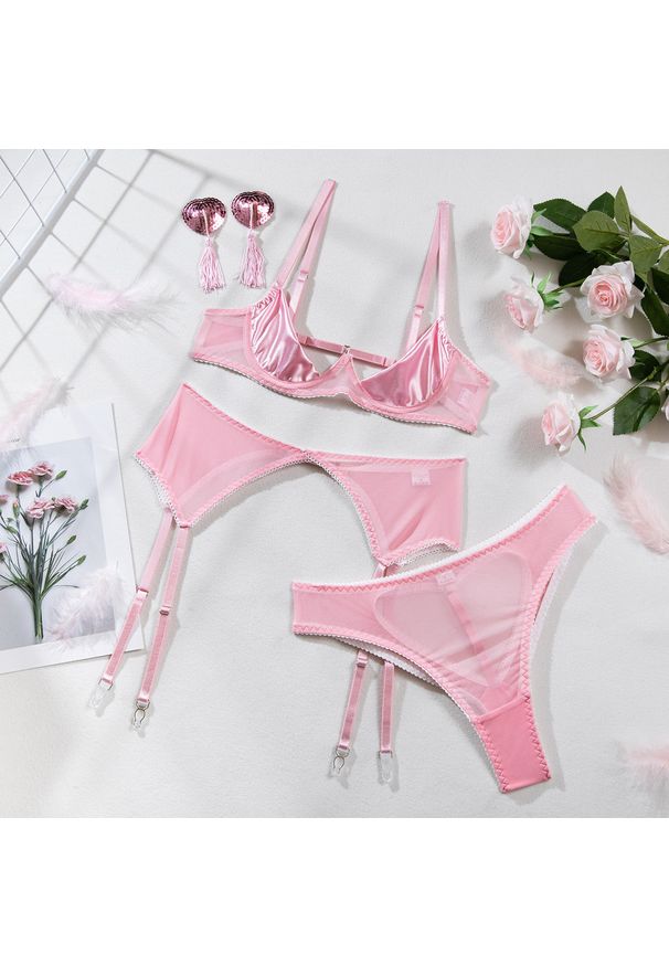 Intica - Komplet koronkowej bielizny na romantyczne chwile Samuela. Kolor: różowy. Materiał: koronka. Wzór: paski