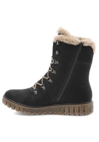 Czarne Botki Rieker Ocieplane Obuwie Damskie. Zapięcie: sznurówki. Kolor: czarny. Materiał: materiał. Sezon: zima. Styl: elegancki #4