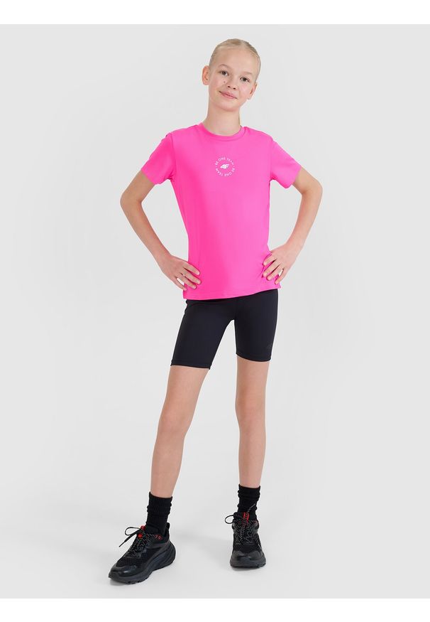 4f - 4F T-shirt sportowy regular gładki dziewczęcy - różowy 134/140 (8-10 lat). Kolor: różowy. Wzór: gładki. Sezon: lato. Styl: sportowy
