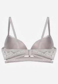 Born2be - Szaro-Różowy Klasyczny Biustonosz Zdobiony Koronką i Aplikacją Metheis. Kolor: szary. Materiał: koronka. Wzór: koronka, aplikacja #4