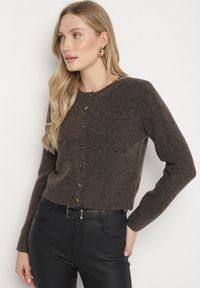 Born2be - Brązowy Kardigan z Wełną o Prostym Kroju z Okrągłym Dekoltem Reissima. Kolor: brązowy. Materiał: wełna. Długość rękawa: długi rękaw. Długość: długie. Styl: klasyczny #6