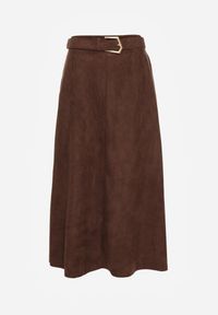 Born2be - Brązowa Rozkloszowana Wiskozowa Spódnica z Bawełną Ozdobiona Paskiem Nawedea. Okazja: na co dzień. Kolor: brązowy. Materiał: bawełna, wiskoza. Wzór: aplikacja. Styl: klasyczny, casual, elegancki #2