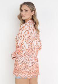 Born2be - Pomarańczowo-Biały Bawełniany 2-Częściowy Komplet Koszula na Guziki i Szorty w Modny Print Monames. Kolor: pomarańczowy. Materiał: bawełna. Wzór: nadruk #3