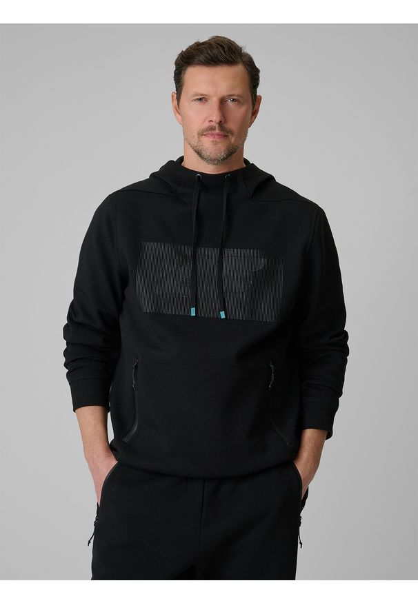 4f - 4F Bluza dresowa regular z kapturem męska - czarna XXL. Okazja: na co dzień. Typ kołnierza: kaptur. Kolor: czarny. Materiał: dresówka. Wzór: gładki. Styl: casual