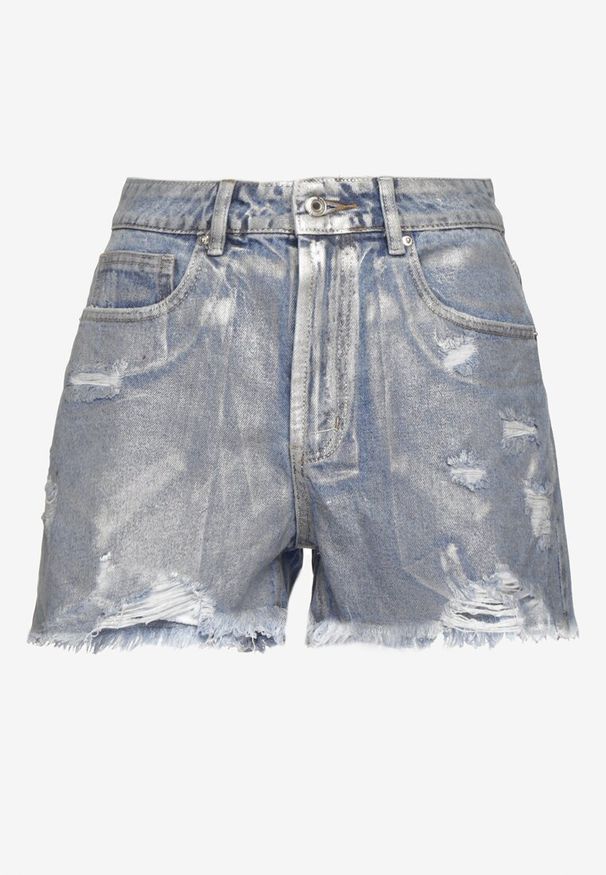 Born2be - Niebieskie Bawełniane Szorty Jeansowe z Wysokim Stanem Galagia. Stan: podwyższony. Kolor: niebieski. Materiał: jeans, bawełna. Styl: klasyczny, sportowy, elegancki