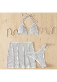 Intica - Bikini z pareo na plażę z elastycznego materiału Lorenzina. Kolor: biały. Materiał: materiał #1