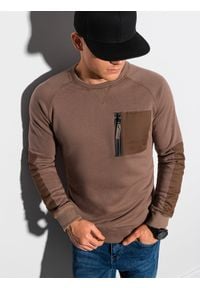Ombre Clothing - Bluza męska z reglanowym rękawem - brązowa V3 OM-SSNZ-0122 - XXL. Kolor: brązowy. Materiał: materiał, bawełna, poliester #6