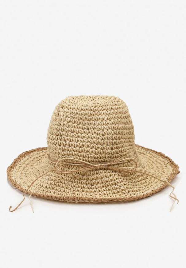 Born2be - Beżowy Kapelusz z Naturalnej Plecionki z Ozdobnym Szurkiem Ursulnella. Kolor: beżowy. Materiał: len. Sezon: lato. Styl: elegancki, casual