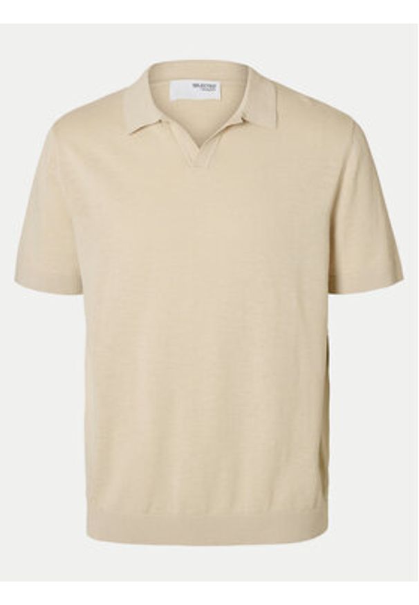 Selected Homme Polo Mattis 16096197 Beżowy Regular Fit. Typ kołnierza: polo. Kolor: beżowy. Materiał: bawełna