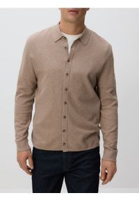 Reserved - Rozpinany sweter z kołnierzem - beżowy. Kolor: beżowy. Materiał: dzianina, bawełna #1