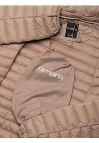 Ombre Clothing - Męska kurtka pikowana pakowana w worek - brązowa V4 OM-JALP-0156 - XXL. Typ kołnierza: kołnierzyk stójkowy. Kolor: brązowy. Materiał: materiał, nylon, poliester #5