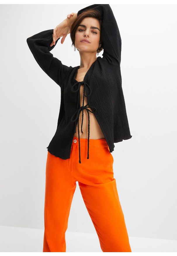 bonprix - Spodnie high-waist z mieszanki wiskozy z lnem. Stan: podwyższony. Kolor: pomarańczowy. Materiał: wiskoza, len