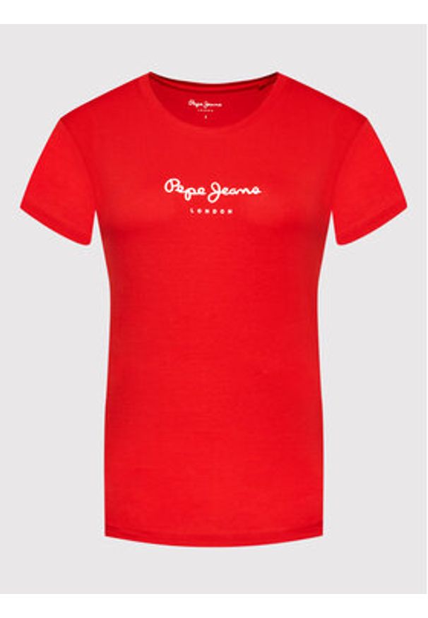 Pepe Jeans T-Shirt New Virginia PL505202 Czerwony Slim Fit. Kolor: czerwony. Materiał: bawełna