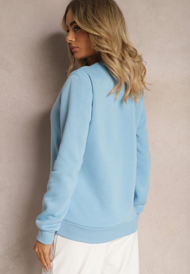 Renee - Niebieska Bluza Diyo. Kolor: niebieski. Materiał: jeans, polar, materiał. Długość rękawa: długi rękaw. Długość: długie. Wzór: jednolity, prążki. Sezon: jesień, zima. Styl: klasyczny