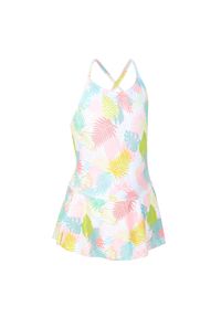 Strój jednoczęściowy pływacki dla dzieci Decathlon Lila Ama ze spódniczką. Kolor: różowy. Materiał: poliester, elastan, materiał #1