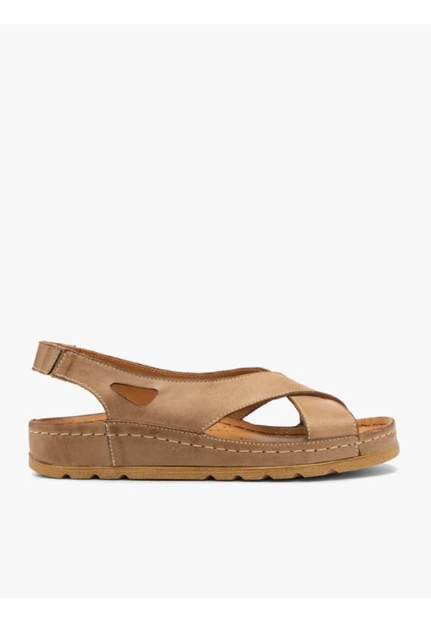 Ryłko - Beżowe sandały damskie. Zapięcie: bez zapięcia. Kolor: beżowy. Materiał: skóra. Sezon: lato. Styl: street, elegancki