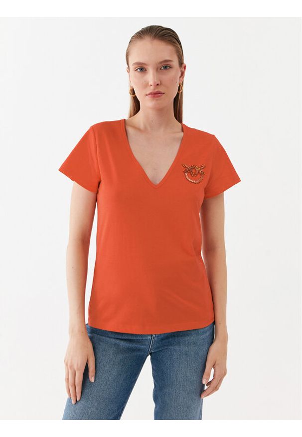 Pinko T-Shirt 100372 A0MA Pomarańczowy Regular Fit. Kolor: pomarańczowy. Materiał: bawełna