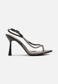 Renee - Czarne Transparentne Sandały Slingback z Cyrkoniami na Klepsydrze Lilloti. Okazja: na randkę, na spotkanie biznesowe, na co dzień. Kolor: czarny. Obcas: na obcasie. Styl: casual, elegancki, wizytowy, biznesowy. Wysokość obcasa: średni #6