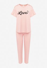 Renee - Różowy 2-Częściowy Komplet Piżamowy Koszulka z Napisem i Proste Spodnie Niela. Kolor: różowy. Wzór: napisy #3