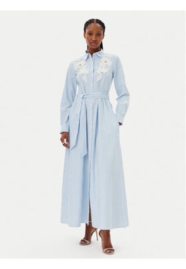 Gaudi Sukienka koszulowa 511FD15026 Błękitny Regular Fit. Kolor: niebieski. Materiał: bawełna. Typ sukienki: koszulowe