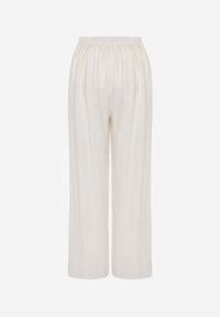 Renee - Beżowe Szerokie Spodnie Casual High Waist ze Strukturalnej Tkaniny Hyrarpia. Okazja: na co dzień. Stan: podwyższony. Kolor: beżowy. Materiał: tkanina. Styl: casual #6