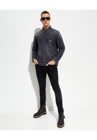 PALM ANGELS - Jeansowa koszula z długim rękawem. Kolor: czarny. Materiał: jeans. Długość rękawa: długi rękaw. Długość: długie. Wzór: aplikacja. Styl: klasyczny
