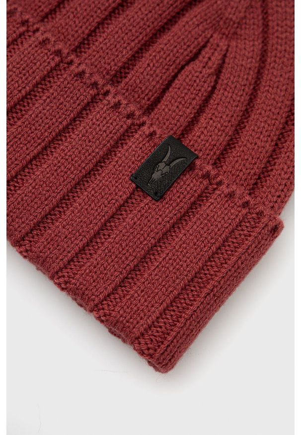 AllSaints Czapka z domieszką wełny kolor czerwony z cienkiej dzianiny. Kolor: czerwony. Materiał: dzianina, wełna