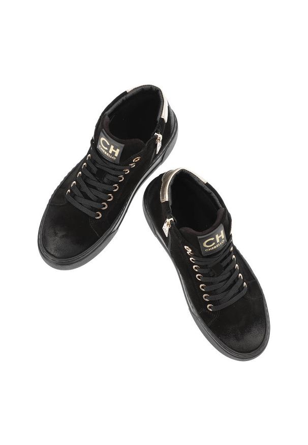 Czarne Sneakersy CheBello Wygodne Skórzane Buty Damskie. Kolor: czarny. Materiał: skóra. Szerokość cholewki: normalna. Styl: sportowy