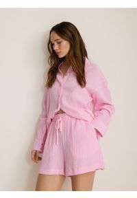 Reserved - Szorty z bawełnianego muślinu - różowy. Kolor: różowy. Materiał: bawełna