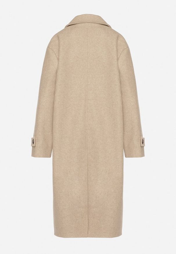 Born2be - Beżowy Dwurzędowy Płaszcz Oversize z Wełny i Wiskozy w Eleganckim Stylu Tiliavia. Okazja: na co dzień. Typ kołnierza: golf. Kolor: beżowy. Materiał: wełna, wiskoza. Wzór: aplikacja. Styl: elegancki