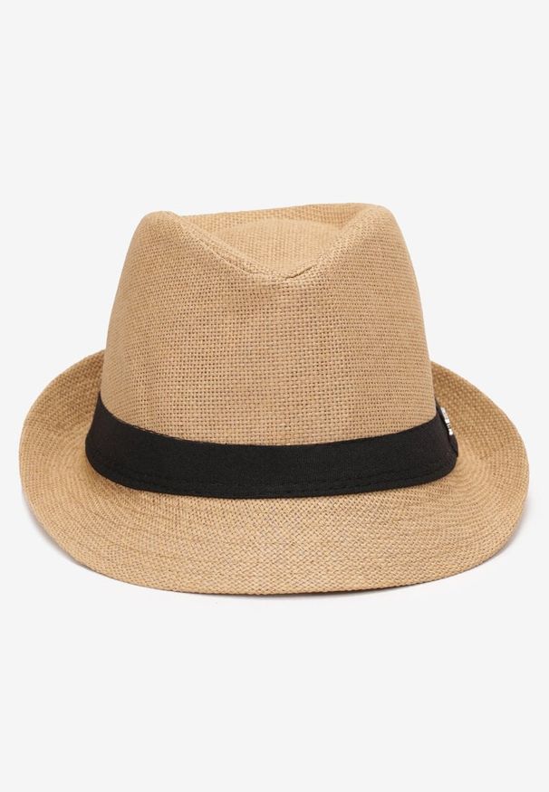 Born2be - Beżowa Pleciony Kapelusz Fedora z Kontrastową Taśmą Zanatia. Kolor: beżowy