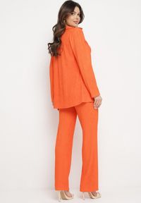 Born2be - Pomarańczowy 3-częściowy Komplet Casual z Plisowanej Tkaniny Spodnie Top i Koszula Farella. Kolor: pomarańczowy. Materiał: tkanina #7