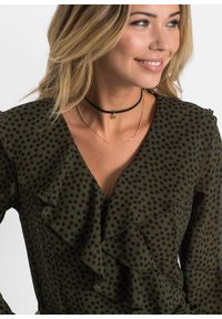 bonprix - Sukienka kopertowa mini. Kolor: zielony. Wzór: kropki, nadruk. Typ sukienki: kopertowe. Długość: mini #2